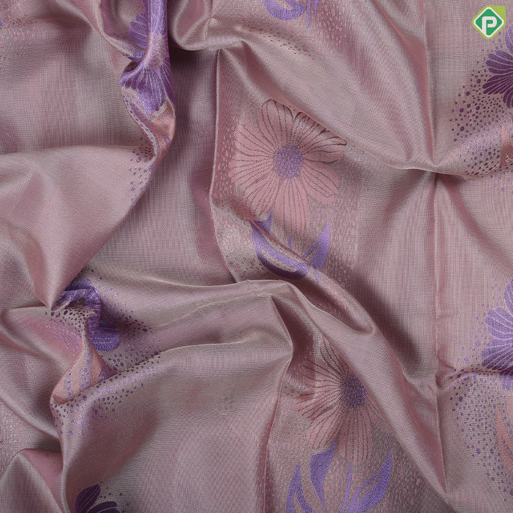 Light Lavender flowers thread work design onion pink god zari rangoli border trendy silk saree