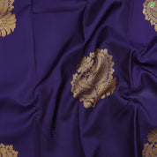 Indigo Blue With Gold Zari Big Mango Floral Design Edge Border Trendy Designer Silk Saree