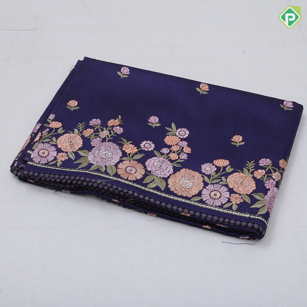 Navy Blue Rose Flower Butta Border Flower Design Fancy Cotton Saree