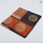 coffee brown gold zari fancy flower round butta contrast zari lines border soft silk saree