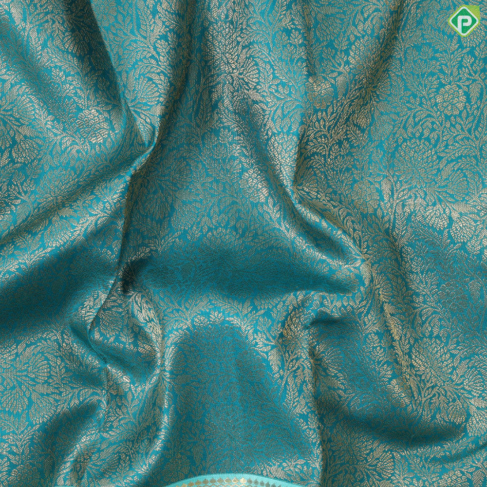 Emerald Green with gold zari grand floral contrast rexona green gold zari border grand brocade bridal silk saree