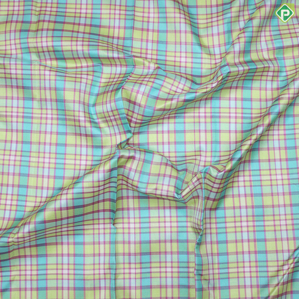 Multi Colure Checked With Pink Colure Border Trendy Designer Silk Saree