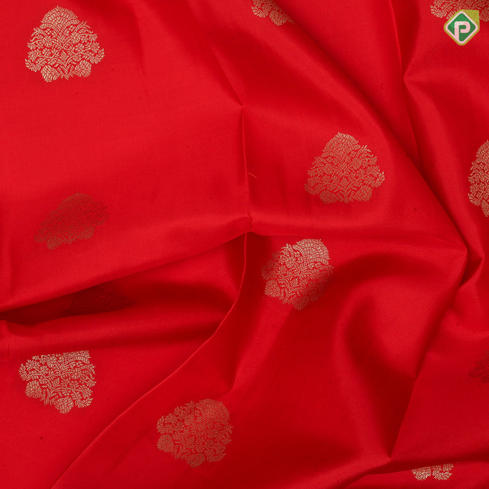 Rani red gold zari leaf butta design cream white gold zari multi design border traditional silk saree