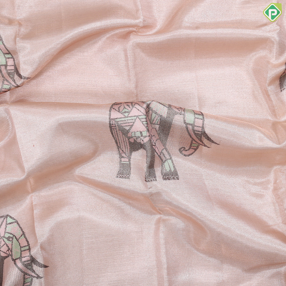 Powder Pink elephant meena work motifs kanjivaram tissue silk saree