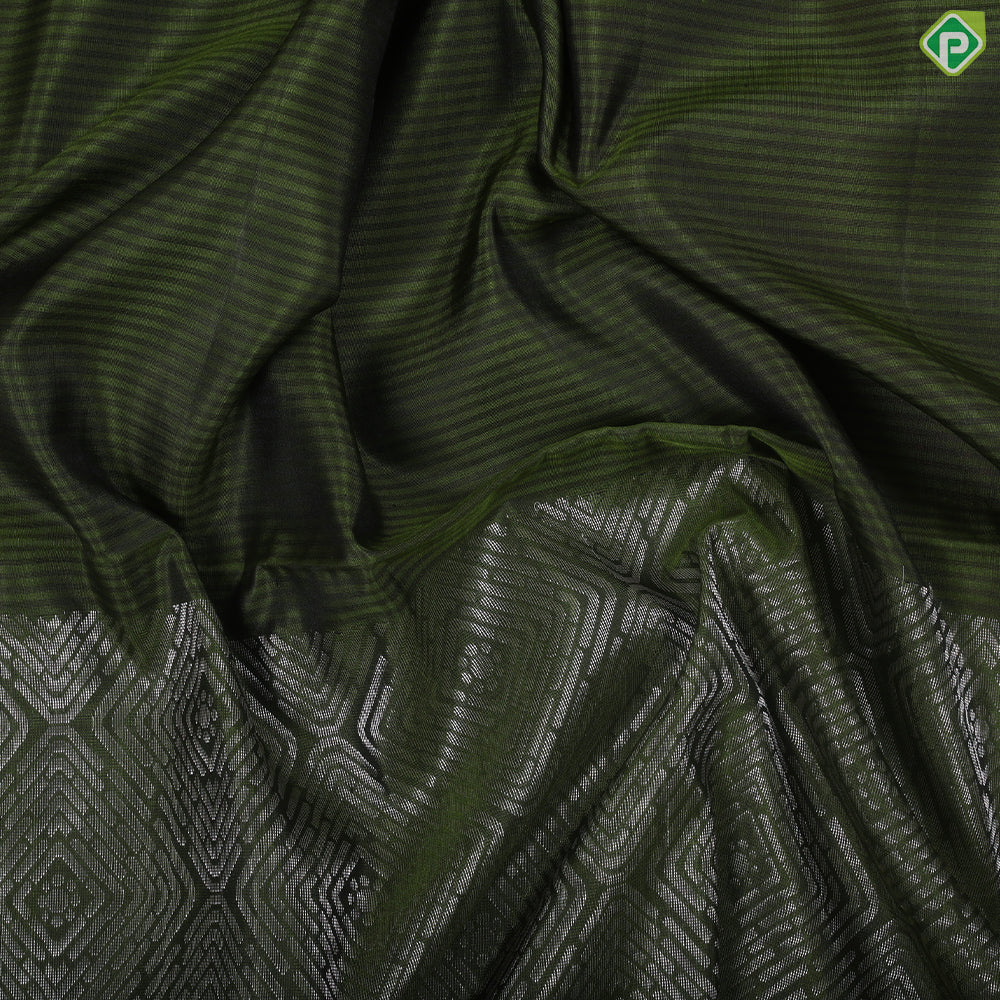 Pickle green silver zari big squares design self pink edge border soft silk saree