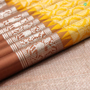 Corn Yellow With Brown Colour Thilagam Motifs Grand Wedding Silks Saree