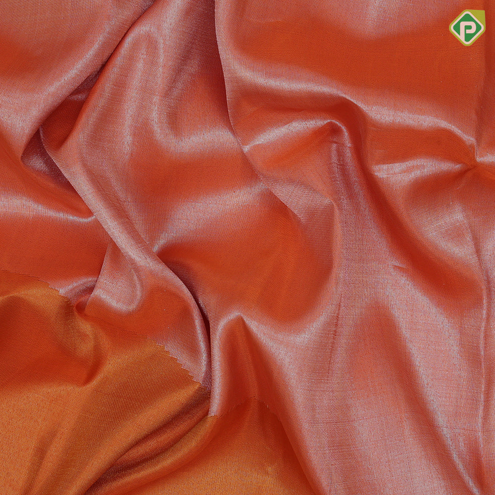 Dark Orange gold silver zari tissue pythonic pallu raising border sun and the moon inspired silk saree