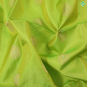 Parrot green silver gold zari round chakram butta design rani pink plain border soft silk saree