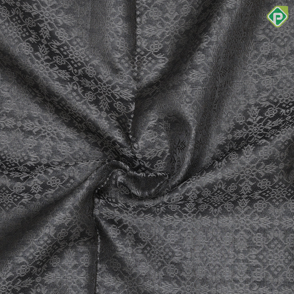 Black Colour Silver Zari Floral Design Rani Pink Mayilkan Border Design Luxury Black Silk Saree