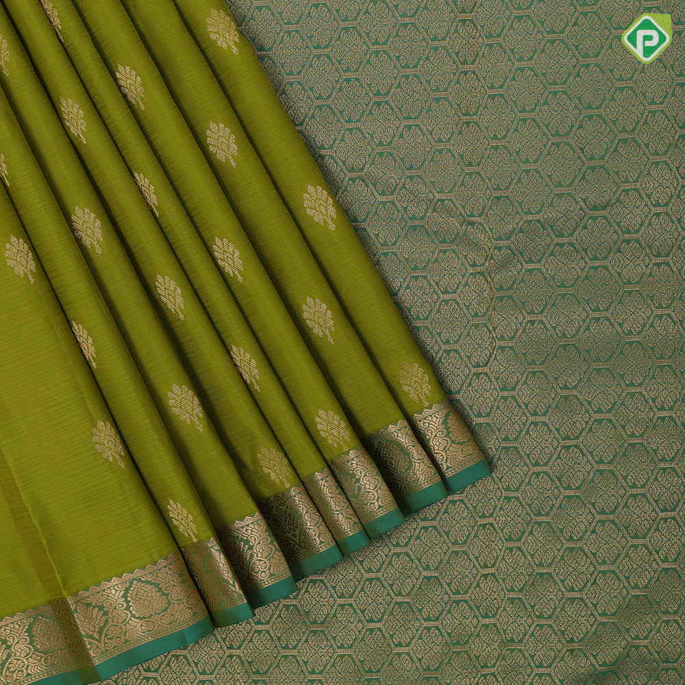 Parrot green gold zari fancy flower butta design peacock green gold zari fancy border gift silk saree