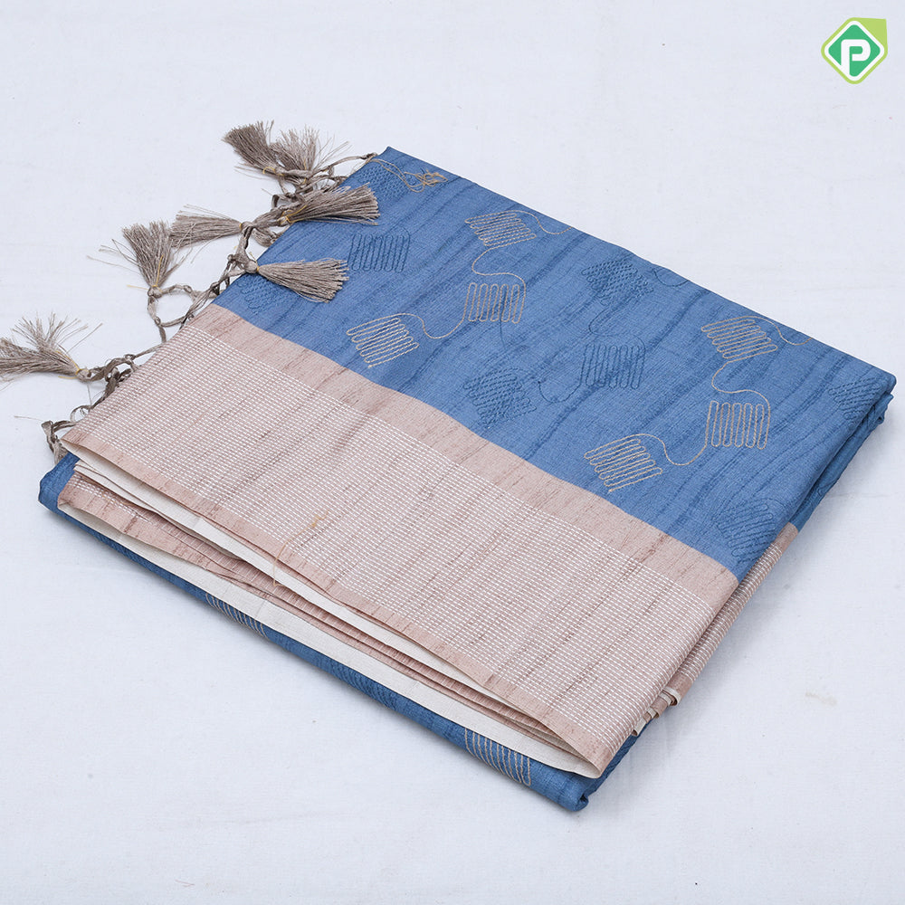 Light shades fancy embroidered design cream color border fancy cotton saree