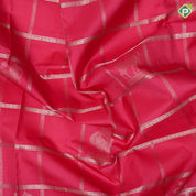 cream pink gold zari checked window panel blueish grey gold zari thilagam border traditional silk saree