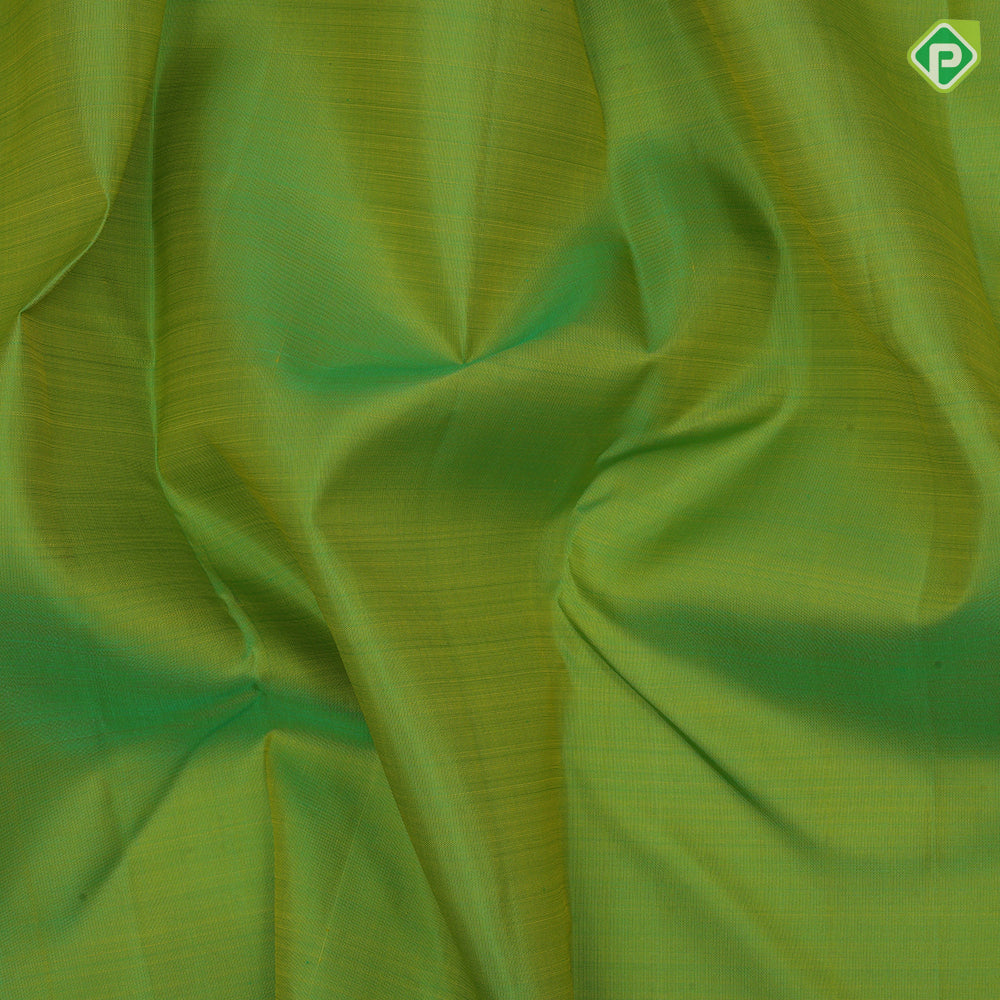 Parrot Green Plain Design Violet Elephant Peacock Border Design Traditional Silk Saree