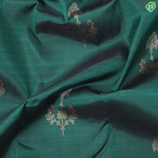 Bottle Green Gold Zari Big Flower Butta Design Contrast Cream White Rettapet Border Traditional Silk saree