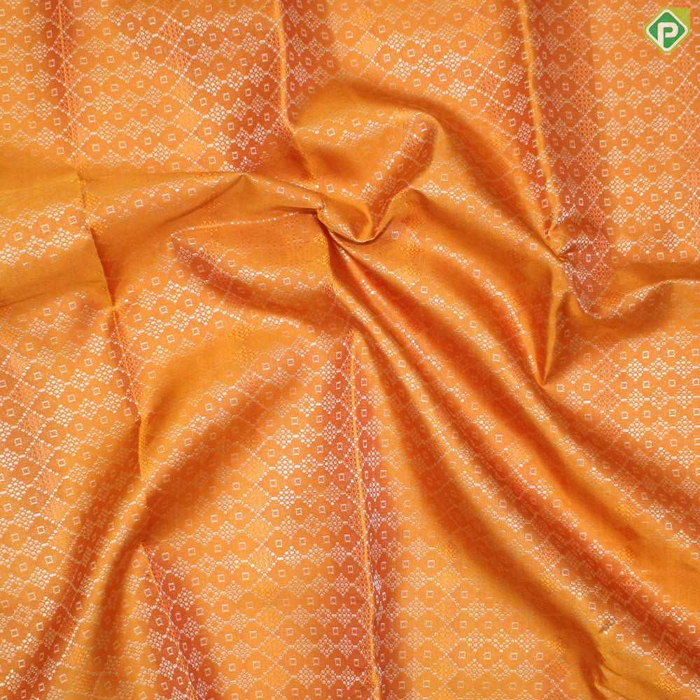 Mustard Yellow Silver Zari With Floral Design Border Traditional Silk Saree
