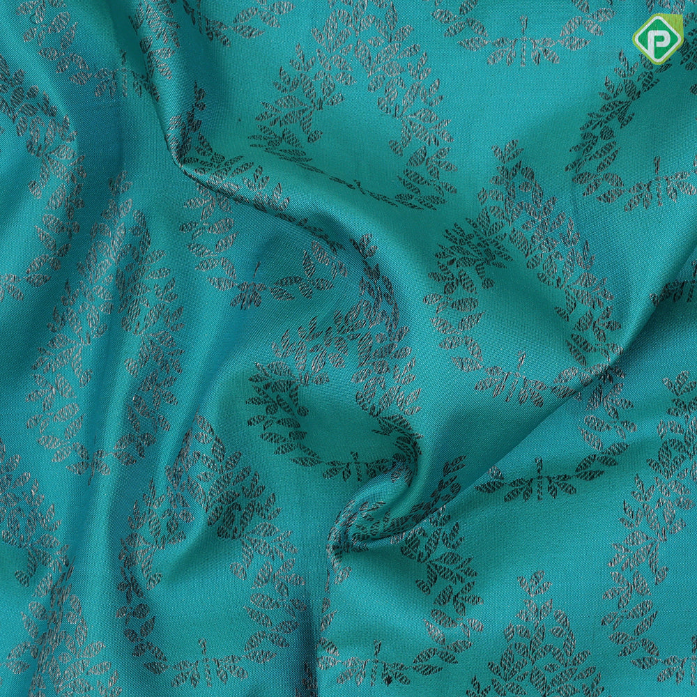 Teal Blue Neem Zari Floral Design Self Colour Border Design Grand Silk Saree