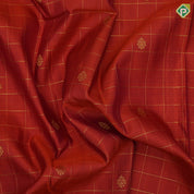 Rust Orange Gold Zari Checked Flower Motif Magenta Peacock Border Design Traditional Silk Saree