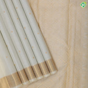 Milk white gold zari flower and coin butta design self gold zari bavanji border traditional silk saree