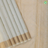 Milk white gold zari flower and coin butta design self gold zari bavanji border traditional silk saree