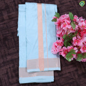 Rama Blue Gold Zari Mayilkan Border 2 in 1 Pure Mix Silk 8 Muzham Dhothi Set