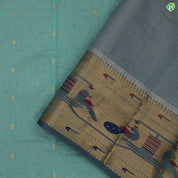 Sea blue With Blueish Grey Colour Paithani Work Border Tissue Kuppadam Silk Cotton Saree