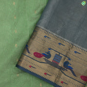 Sage Green With blueish Grey Colour Paithani Border Work Tissue Kuppadam Silk Cotton Saree