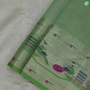 Silver Grey With Sage Green Colour Paithani Work Motifs Tissue Kuppadam Silk Cotton Saree