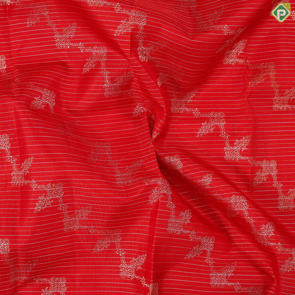 Rose pink with silver gold zari vairaoosi lines grand cross floral checks self border bridal silk saree