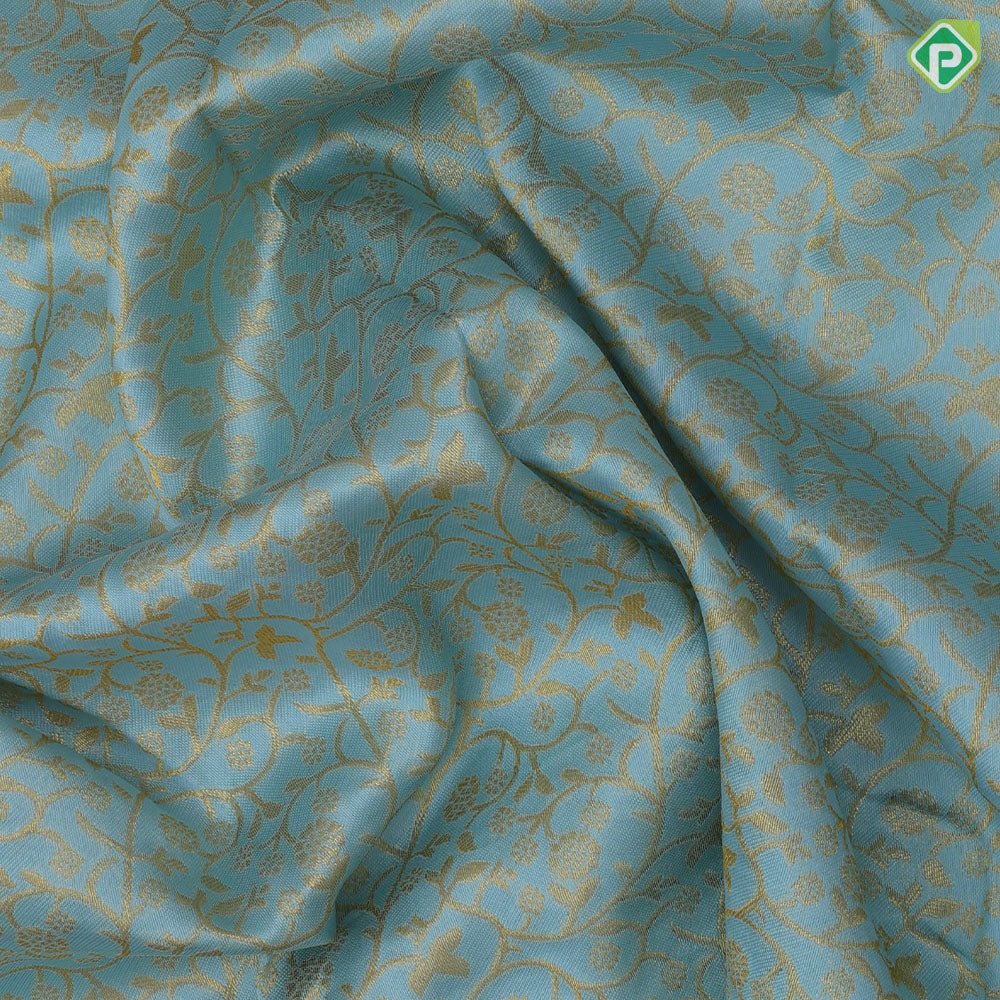 Blue Gold Zari Floral Design Self Colour Flower Floral Border Design Trendy Fancy Saree