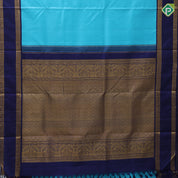 Sky blue plain weaved design royal blue gold zari double line border 9 yards madisar silk saree