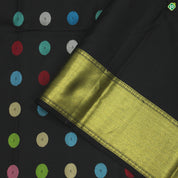 Black Colour Big Folka Thread Work Motifs Golden Zari Luxury Black Silks Saree