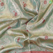 Pista green silver gold zari grand floral meena work design contrast pythonic border grand bridal silk saree