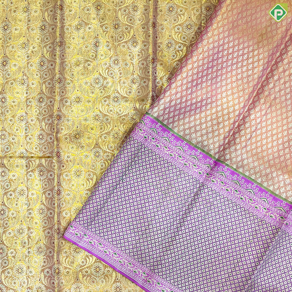 Onion Pink With Silver Gold Zari Floral Design Baby Pink Pythonic Border Grand Bridal Silk Saree