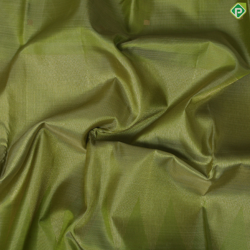 Apple Green gold zari lines square butta design borderless plain trendy silk saree