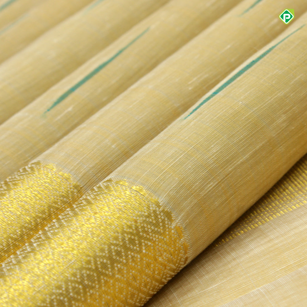 Beige Colour Small Rake Design Motifs Linen Silks Saree