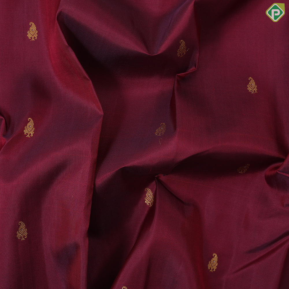 Maroon gold zari mango butta with beige with self stripes half and half trendy silk saree