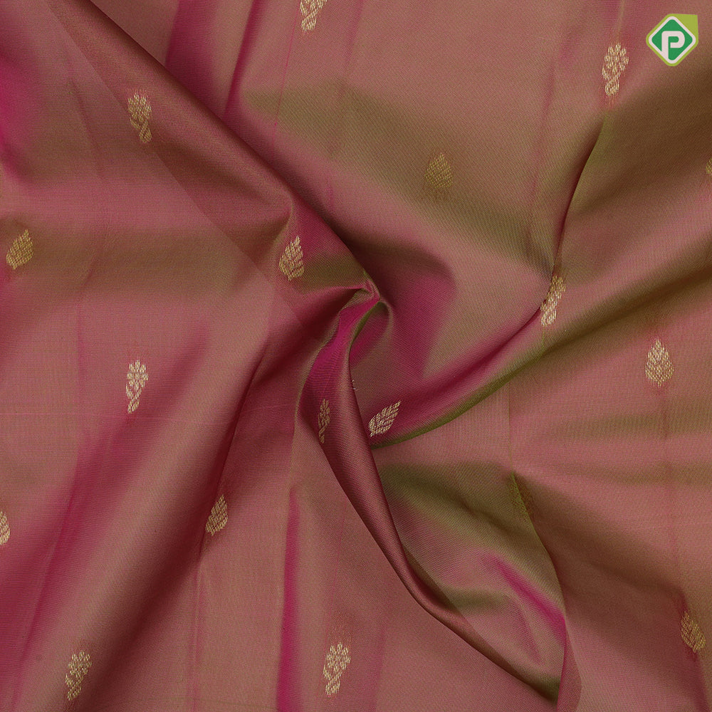 Manthulir Gold Zari Thilagam Flower Butta Design Pink Colour Floral Border Design Pure Mix Silk Saree