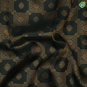 Olive green gold zari grand butta filled checks design self gold zari bentex border bridal silk saree