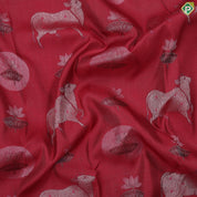 Beetroot red silver zari cow and lotus Pichwai painting Inspired rare signature edition silk saree