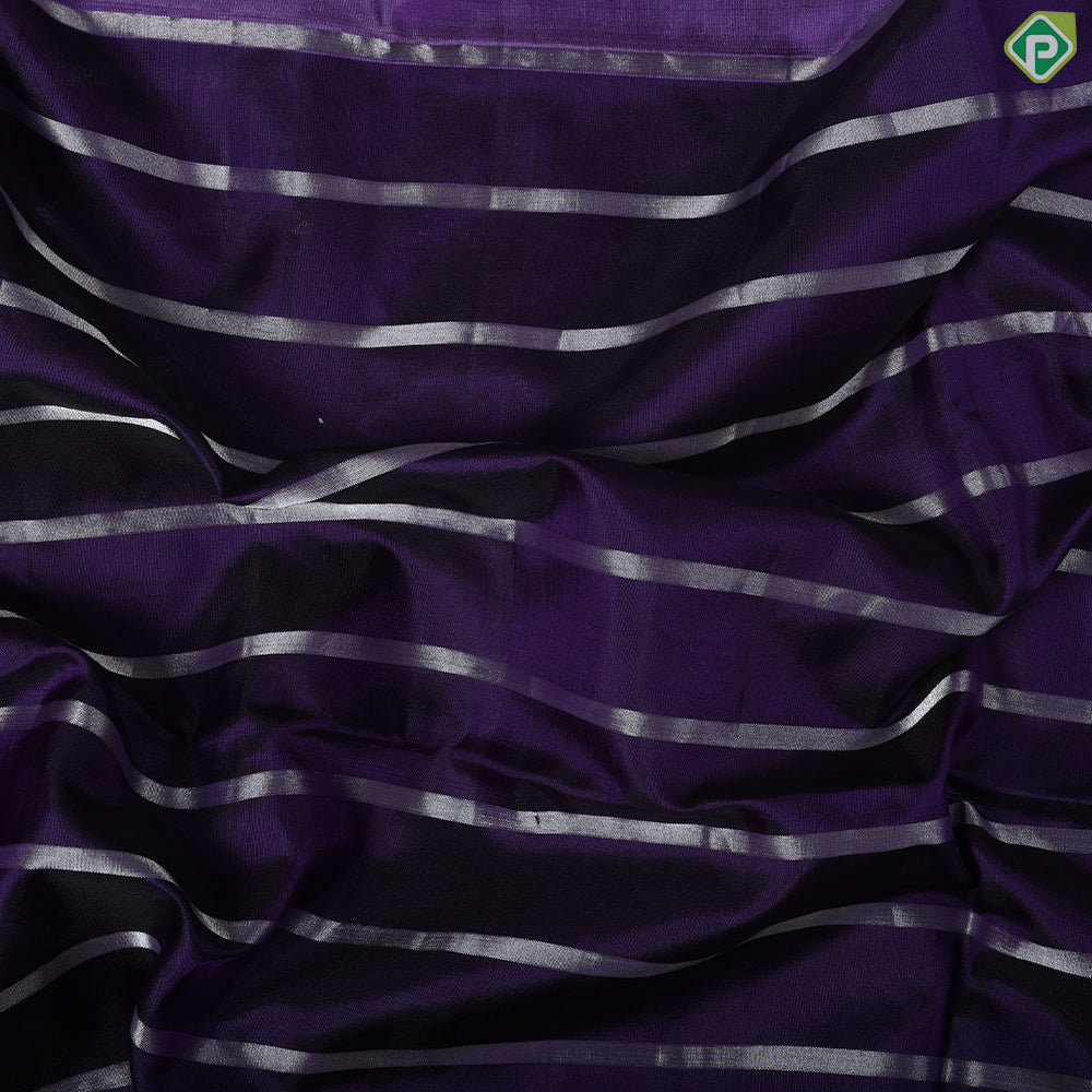 Olive green silver stripes design borderless soft silk saree