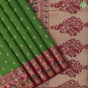 Forest green gold zari small leaf butta design marron red gold zari multi color pythoni style border gift silk saree