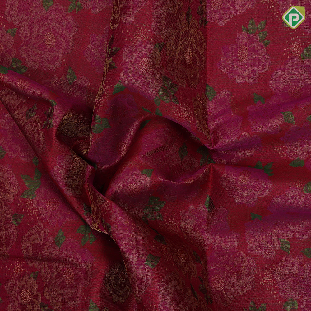 Rani Pink Gold Zari Flower Design Peach Floral Border Design Grand Silk Saree