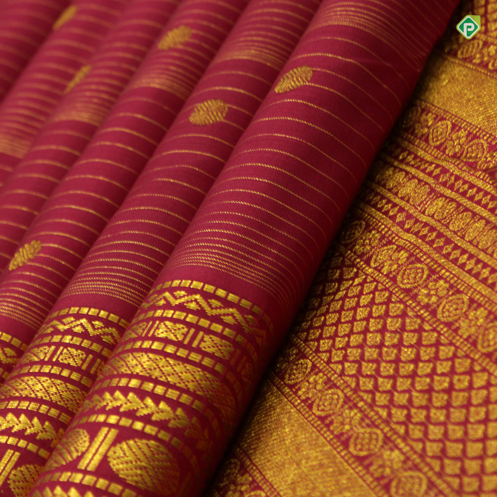 Maroon Red Small Vaira Oosi Lines With Flower Motifs Butta Traditional Koorai Silks Saree