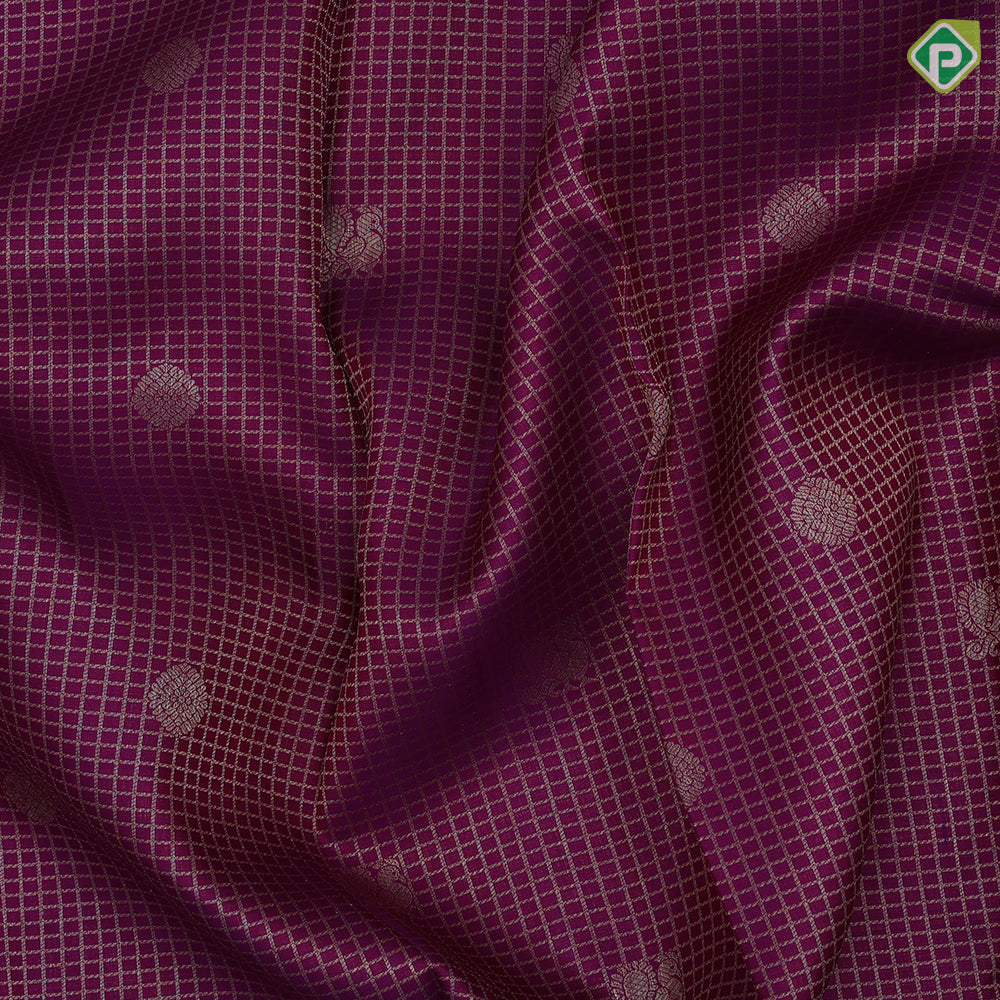 Purple Gold Zari Small Checks Peacock Chagaram Design Rama Green Mayilkan Floral Border Design Traditional Silk Saree