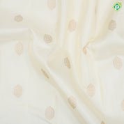 Milk White gold zari fancy round butta design maroon gold zari mid bavanji border traditional silk saree