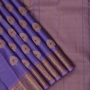 Violet Gold Zari Tree Butta Design Baby Pink Floral Peacock Border Design Pure Mix Silk Saree