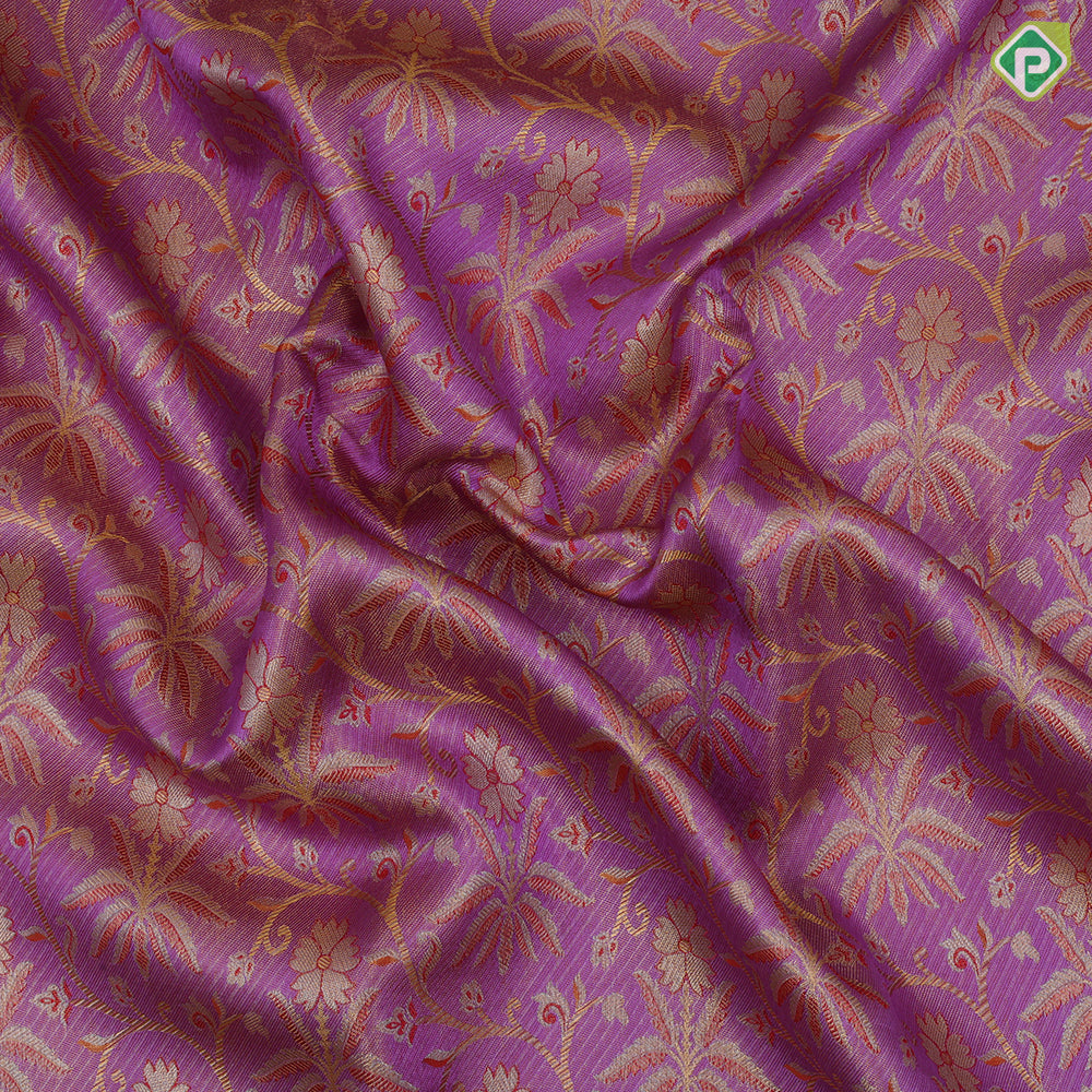 Lavender pink gold zari by zari tissue floral design red gold zari double peacock arch design border tissue bridal silk saree