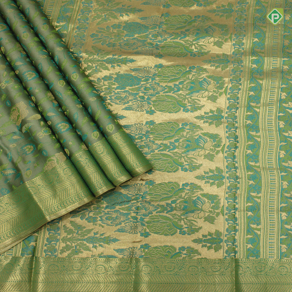Sea Green Colour Zari With meena Work Motifs Grand Soft Silks Saree