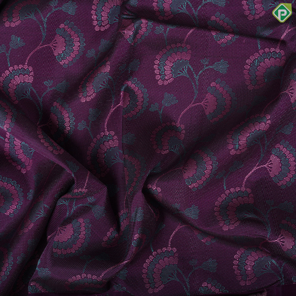 Purple multi color floral embossed design self multi color zari fancy butta border trendy silk saree