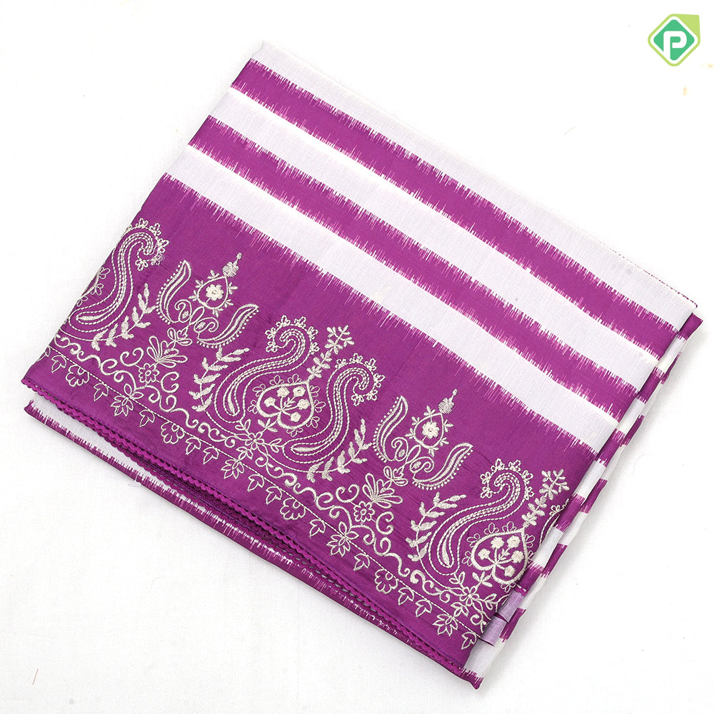 Pastel color base white track lines self embroidery border dola fancy silk saree